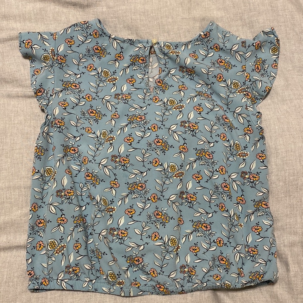 LOFT - Blue Floral Flutter Top